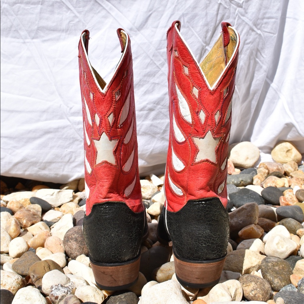Justin Vintage Western Cowboy Boot Red & Black 7.5 - Picture 3 of 16